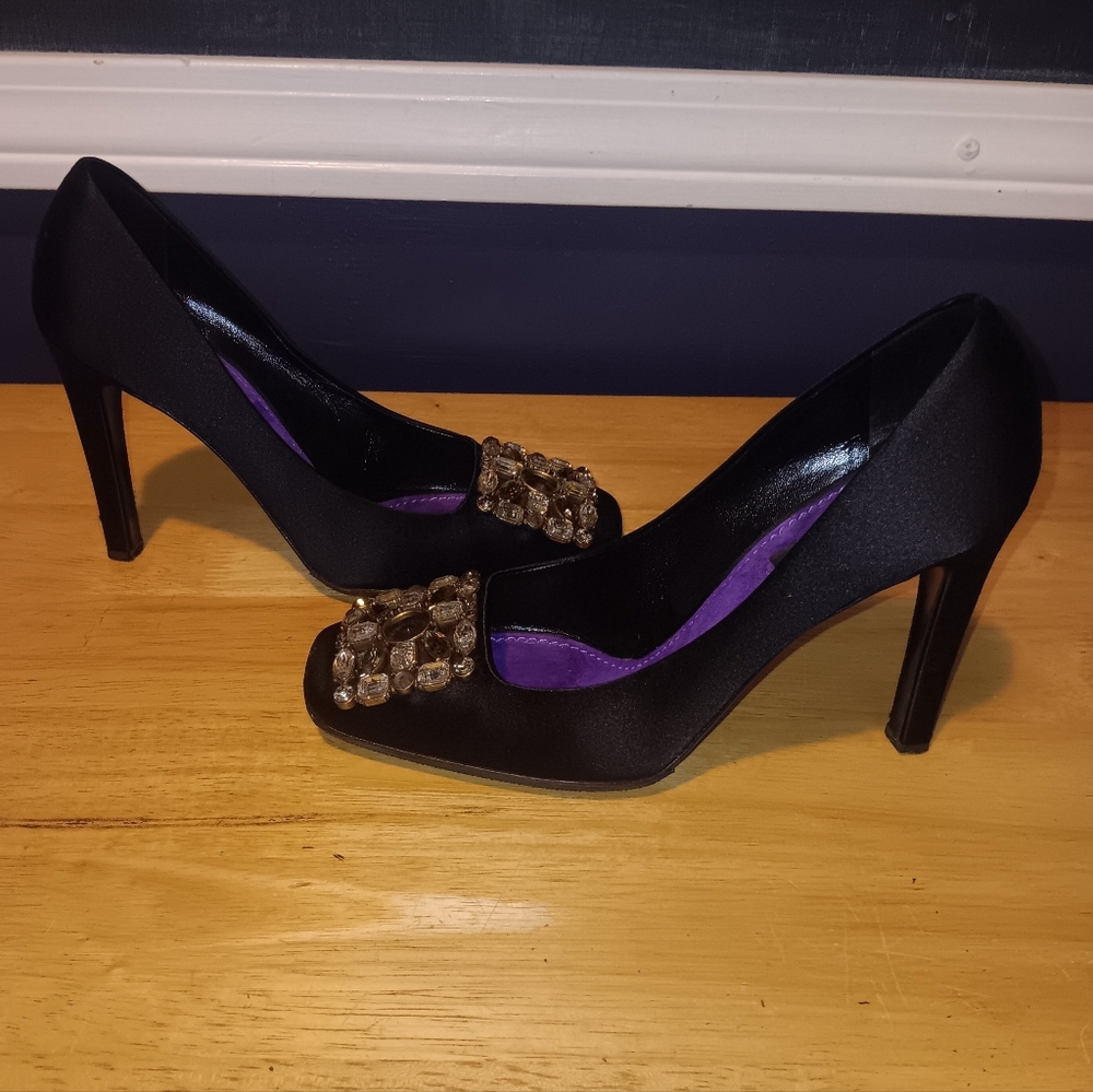 Louis Vuitton Satin Rhinestone Heels Size 37 1/2 - Picture 2 of 6